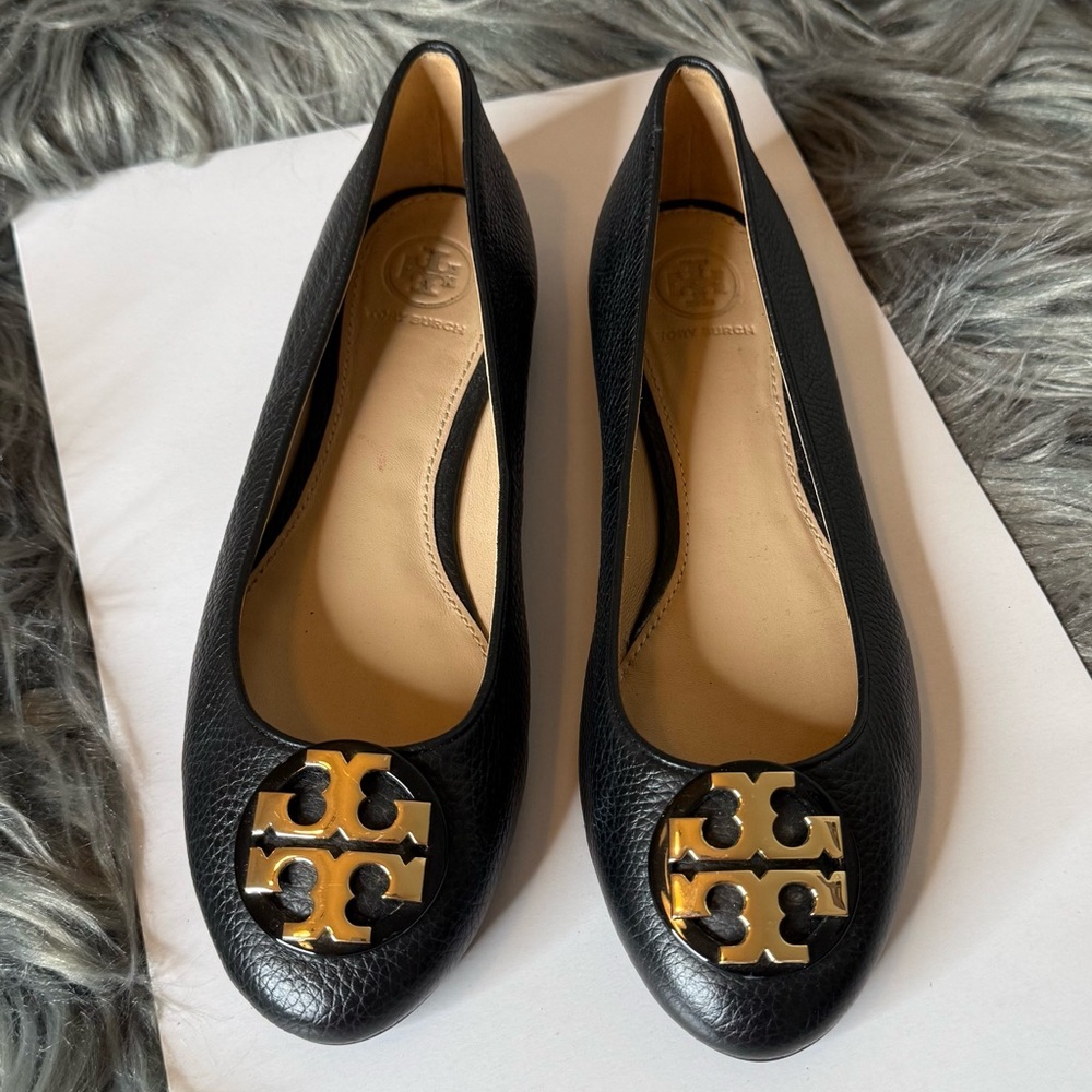 BRAND NEW *WITHOUT BOX* TORY BURCH BLACK LEATHER CLAIRE BALLET FLAT SIZE 7.5